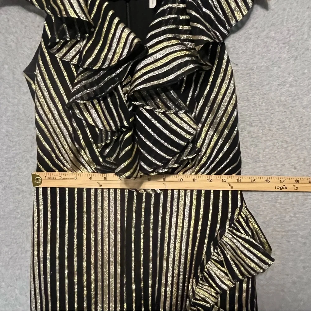 Saloni Anita silk blend Black Gold Ruffled Sleeveless Dress - Picture 11 of 16